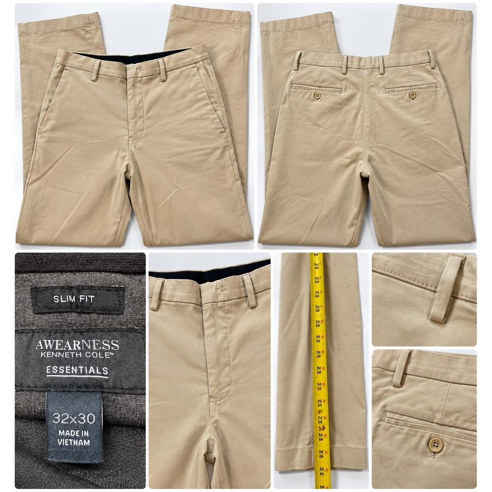 Awearness Kenneth Cole Essentials Slim Fit Chino Pants Tan 32x30 Mens